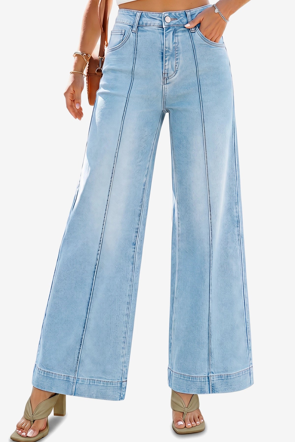 Womens Light Blue Baggy Wide Leg Jeans | CicyBell