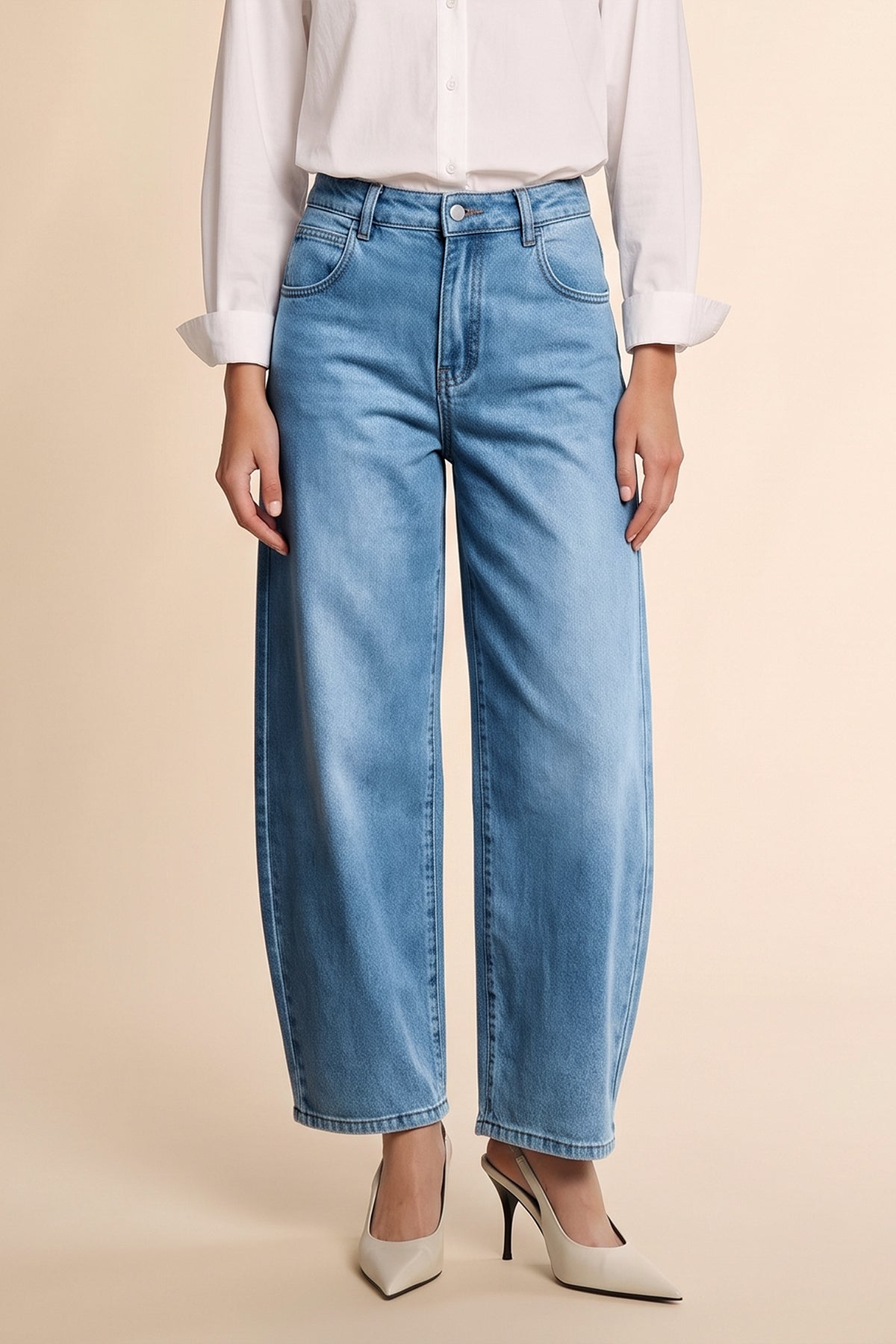 Womens Light Blue Baggy Barrel Jeans | CicyBell