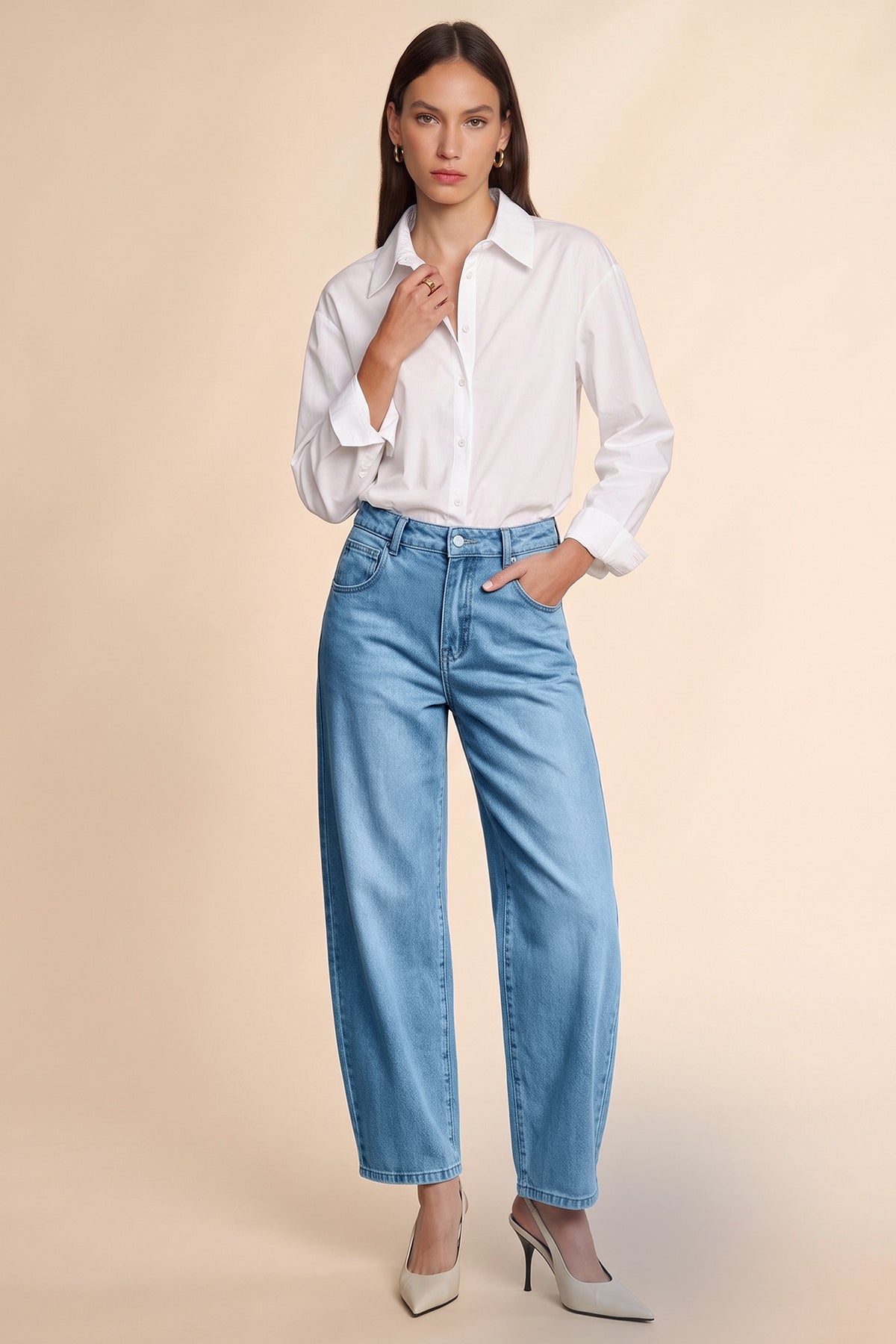 Womens Light Blue Baggy Barrel Jeans | CicyBell