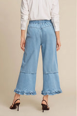Womens Light Blue Ruffle Wide Leg Jeans | CicyBell