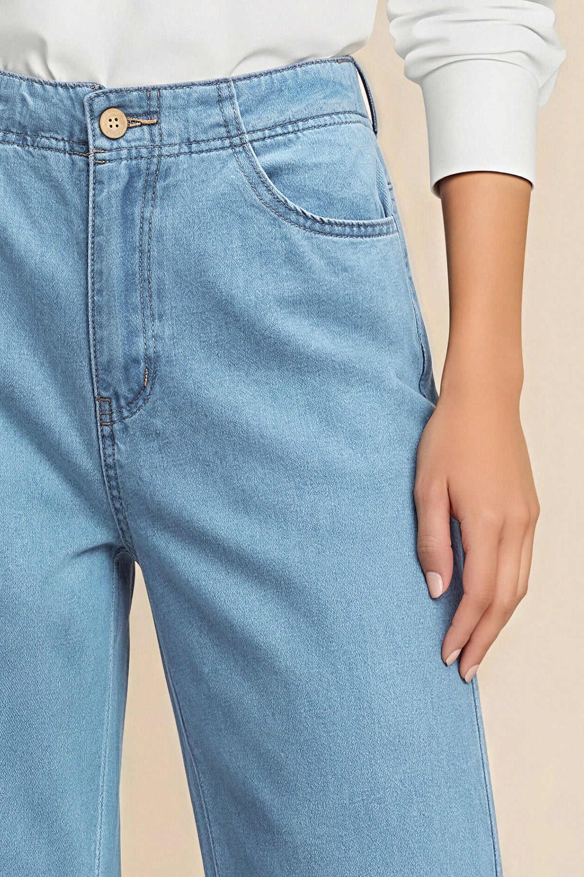 Womens Light Blue Ruffle Wide Leg Jeans | CicyBell