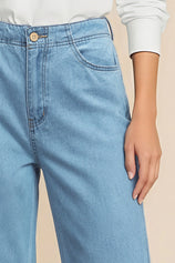 Womens Light Blue Ruffle Wide Leg Jeans | CicyBell