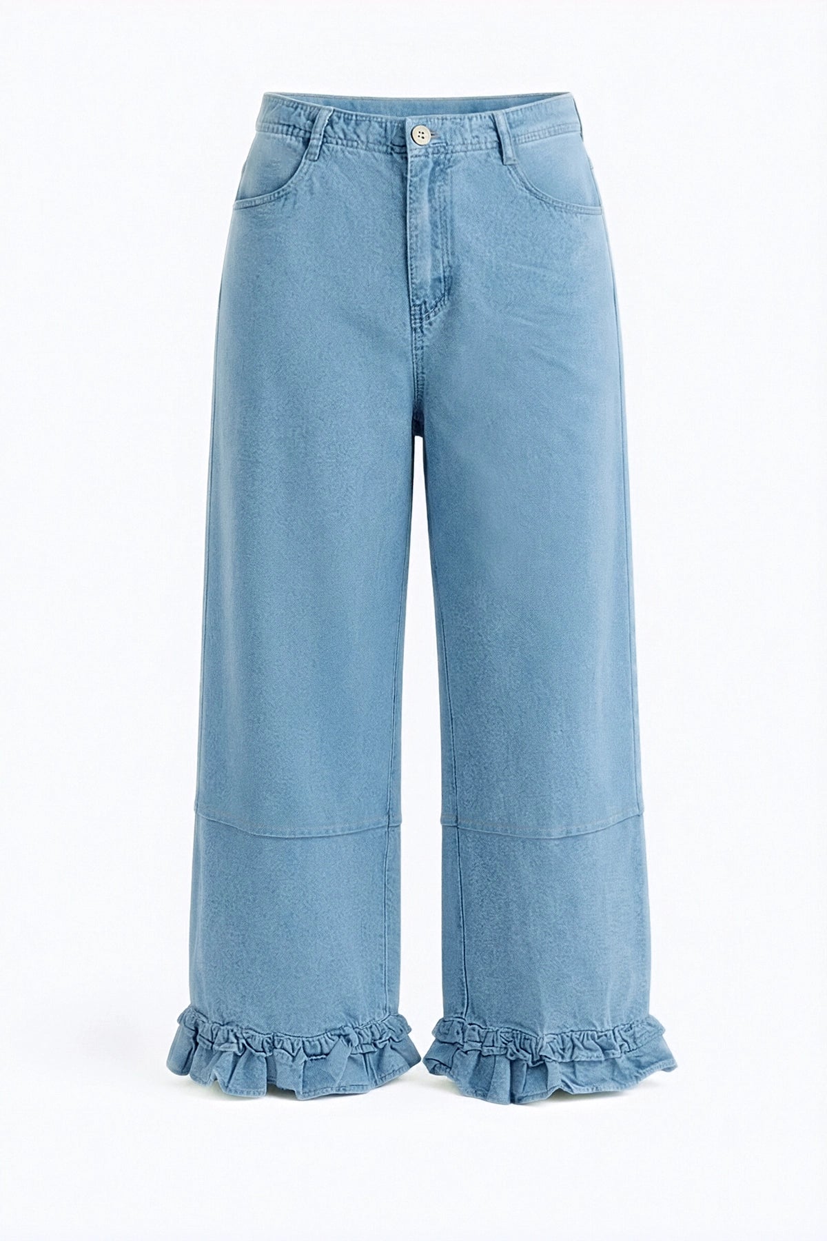 Womens Light Blue Ruffle Wide Leg Jeans | CicyBell