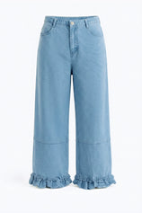 Womens Light Blue Ruffle Wide Leg Jeans | CicyBell