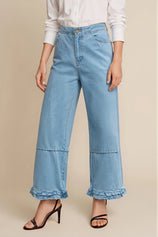 Womens Light Blue Ruffle Wide Leg Jeans | CicyBell