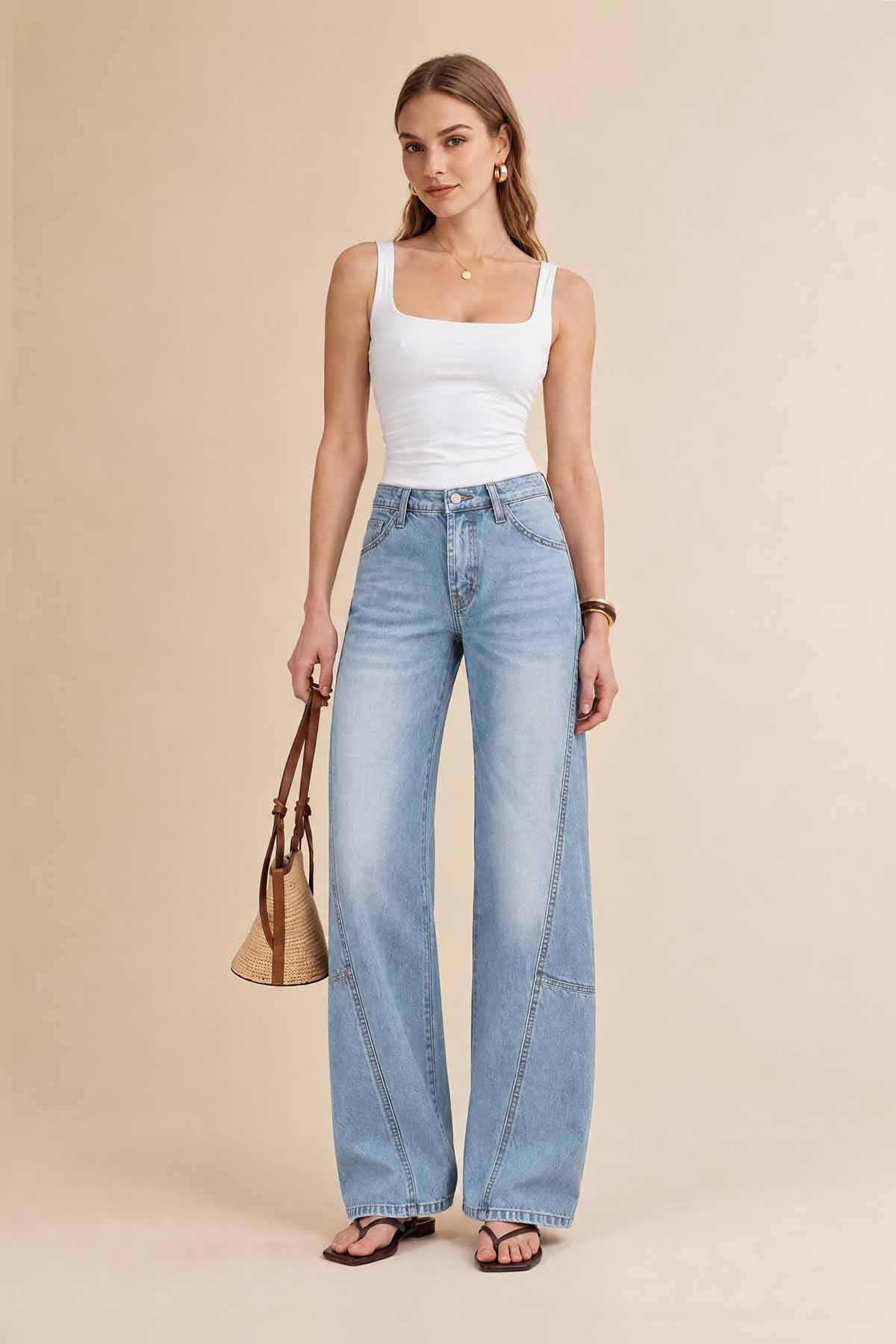 Womens Light Blue Baggy Wide Leg Jeans | CicyBell