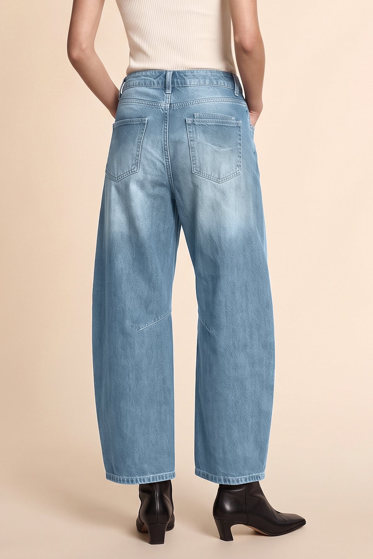 Womens Light Blue Cropped Barrel Jeans | CicyBell