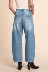 Womens Light Blue Cropped Barrel Jeans | CicyBell