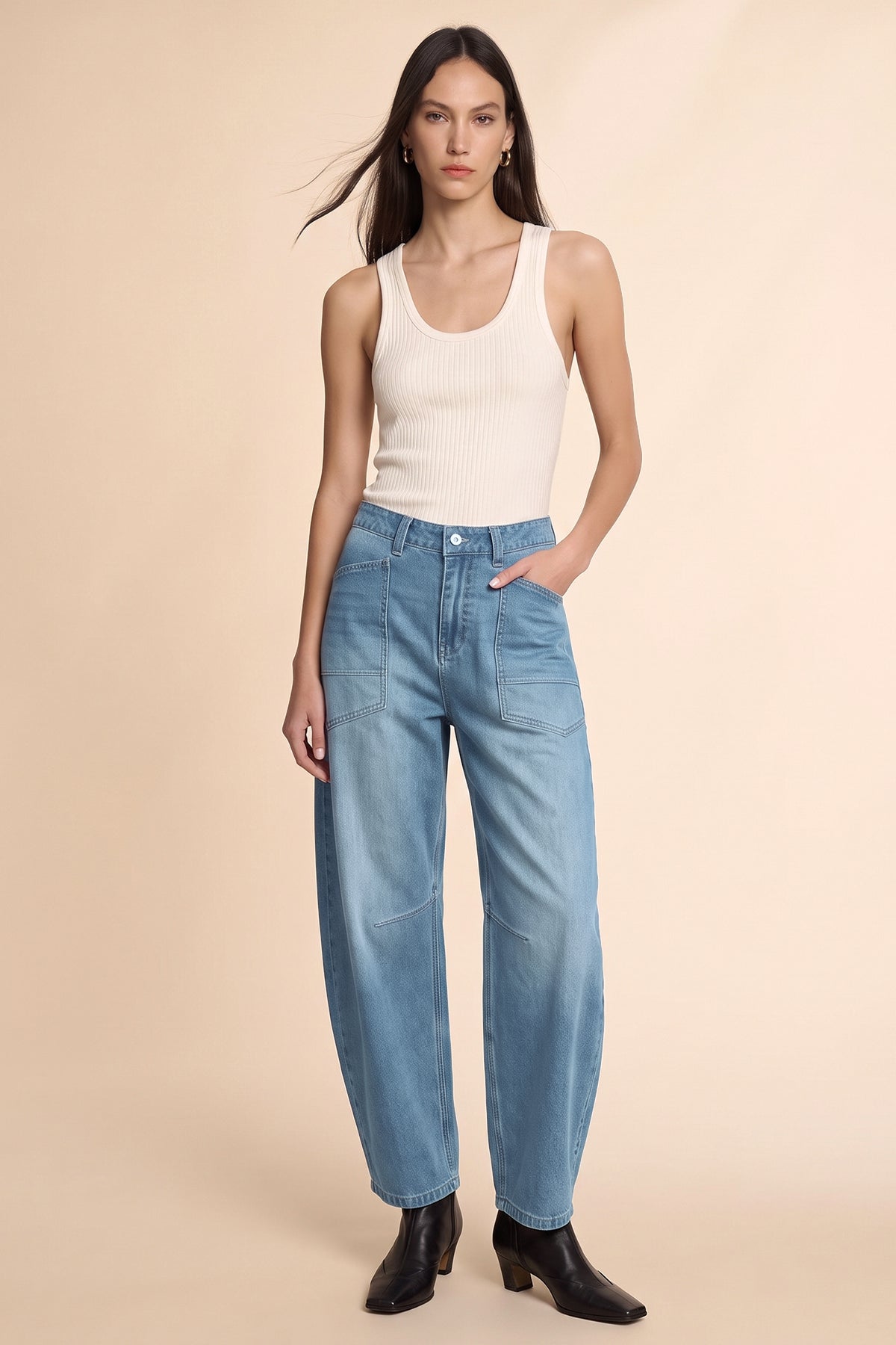 Womens Light Blue Cropped Barrel Jeans | CicyBell