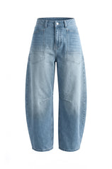 Womens Light Blue Cropped Barrel Jeans | CicyBell