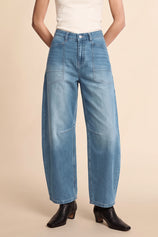 Womens Light Blue Cropped Barrel Jeans | CicyBell
