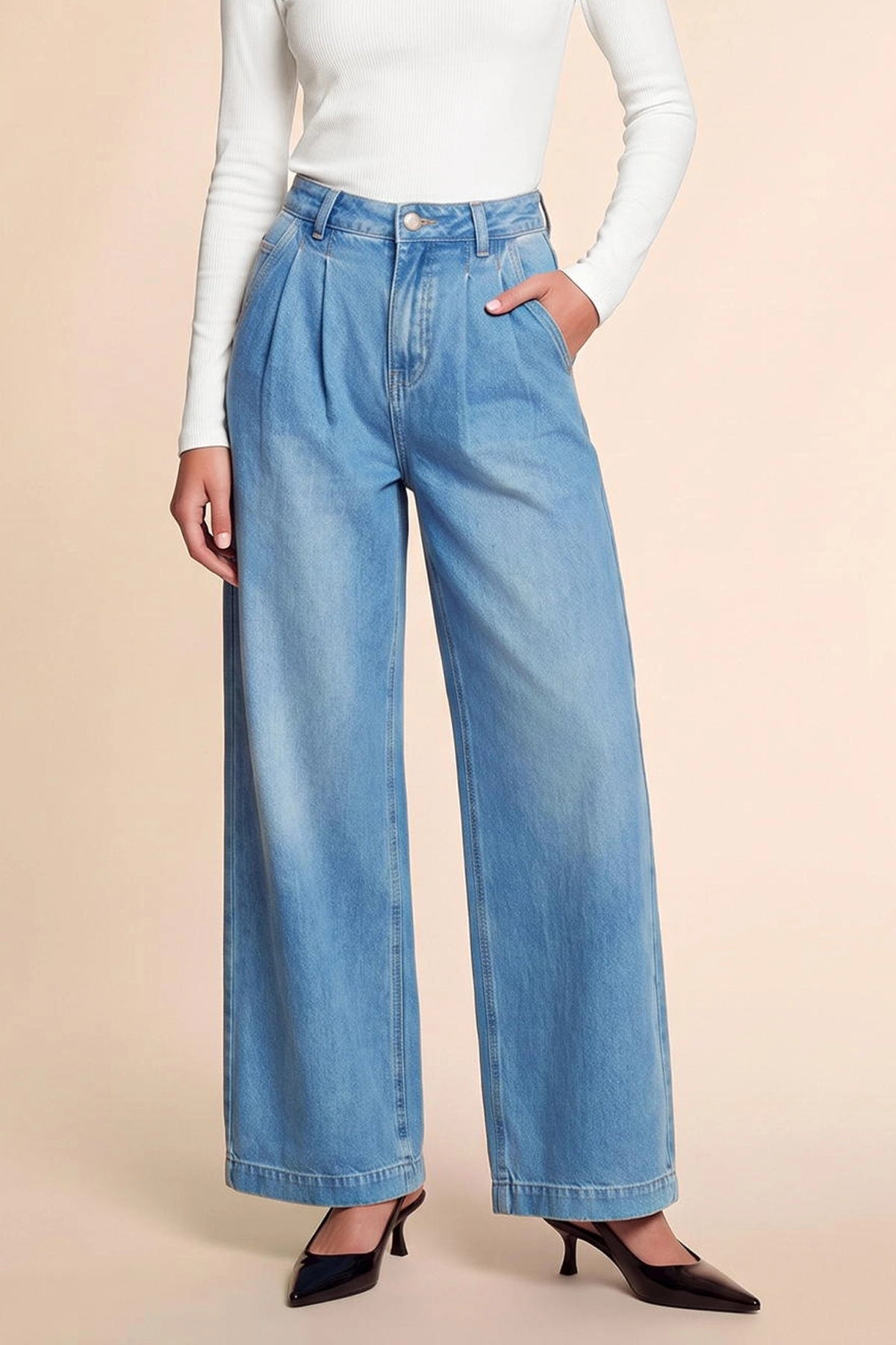 Womens Light Blue Blue Baggy Wide Leg Jeans| CicyBell