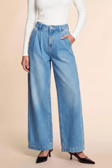 Womens Light Blue Blue Baggy Wide Leg Jeans| CicyBell