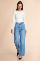 Womens Light Blue Blue Baggy Wide Leg Jeans| CicyBell