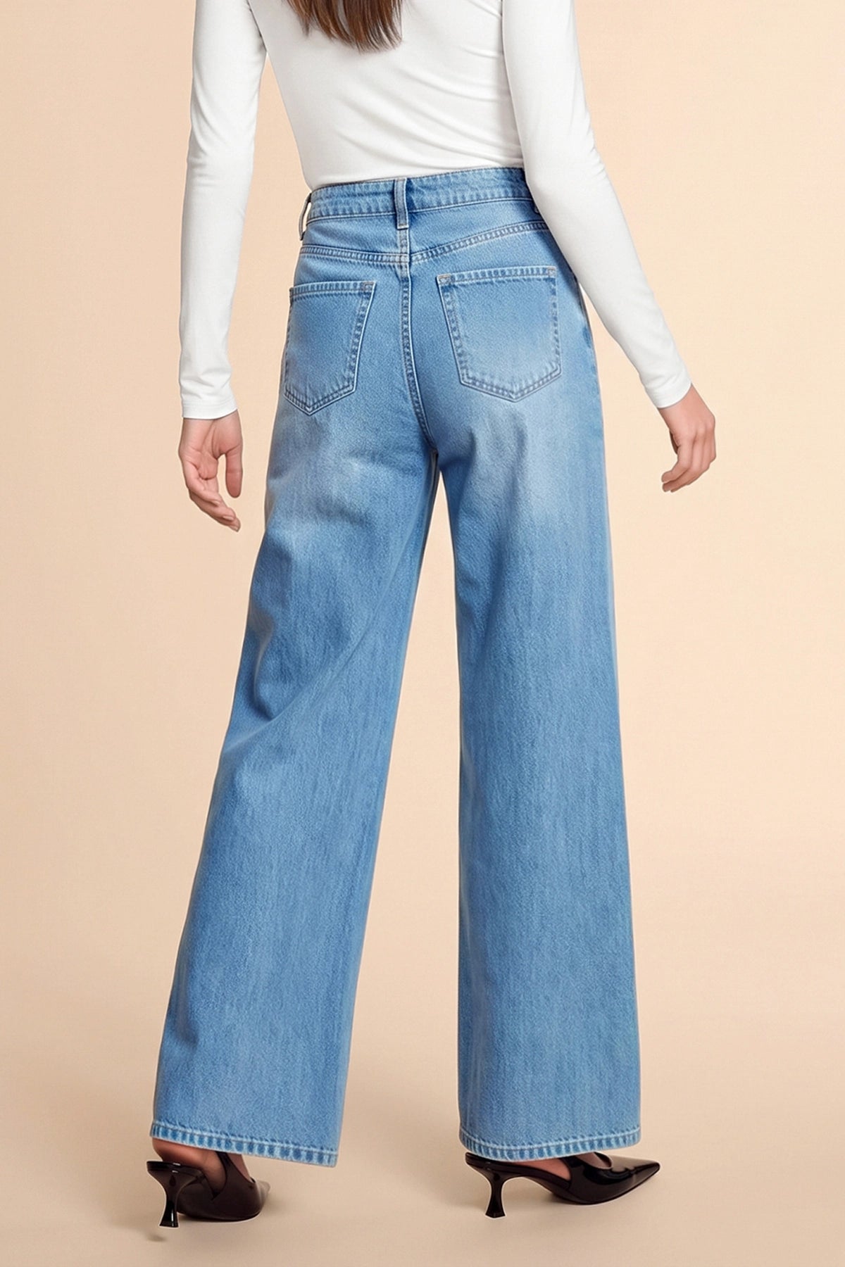 Womens Light Blue Blue Baggy Wide Leg Jeans| CicyBell