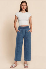 Cicy Bell Womens Light Blue Smocked Barrel Jeans