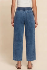 Cicy Bell Womens Light Blue Smocked Barrel Jeans