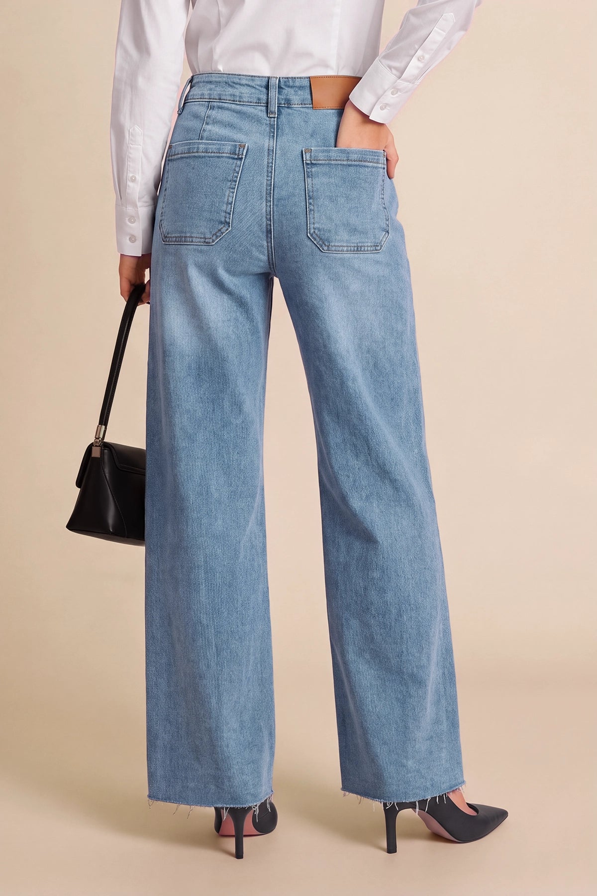 Womens Light Blue High Waisted Wide Leg Jeans | CicyBell