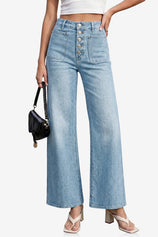 Womens Light Blue Wide Leg High Waisted Jeans | CicyBell