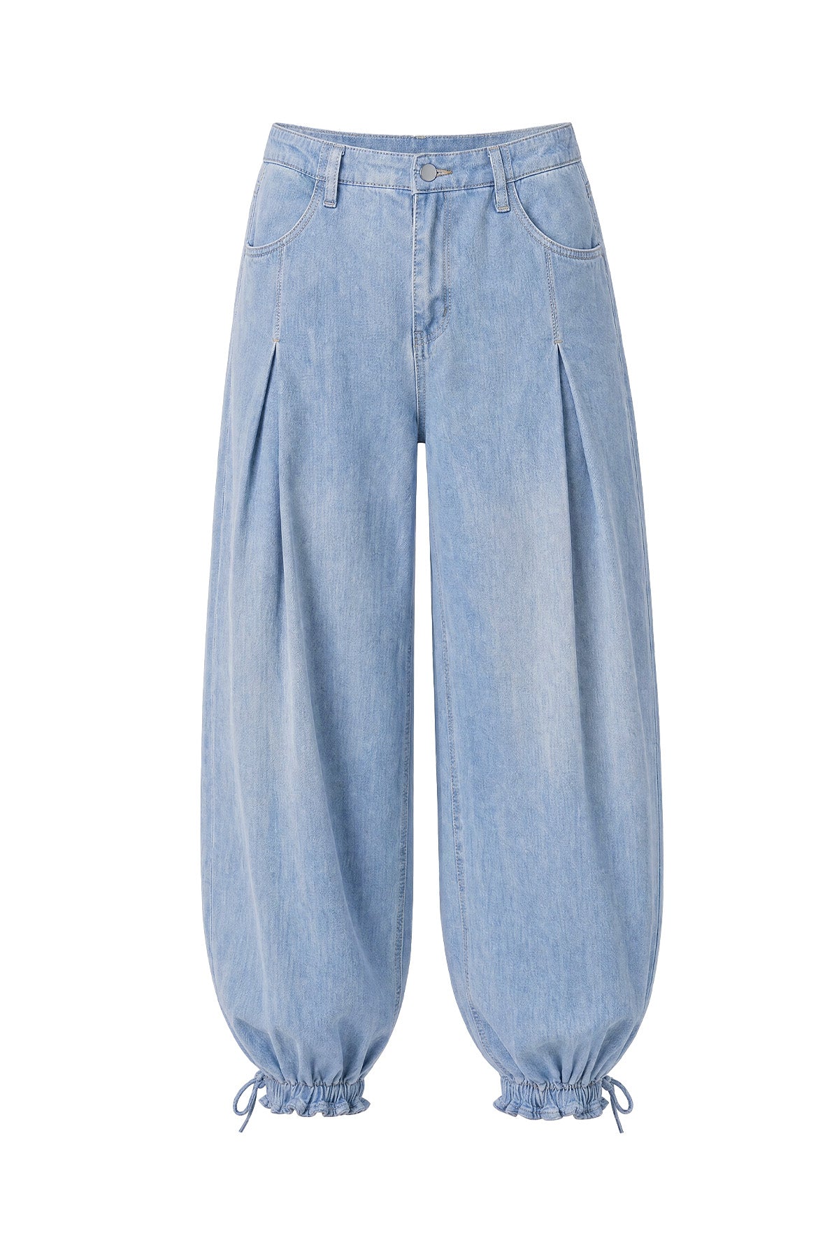 Womens Light Blue Barrel Balloon Pleated Jeans | CicyBell
