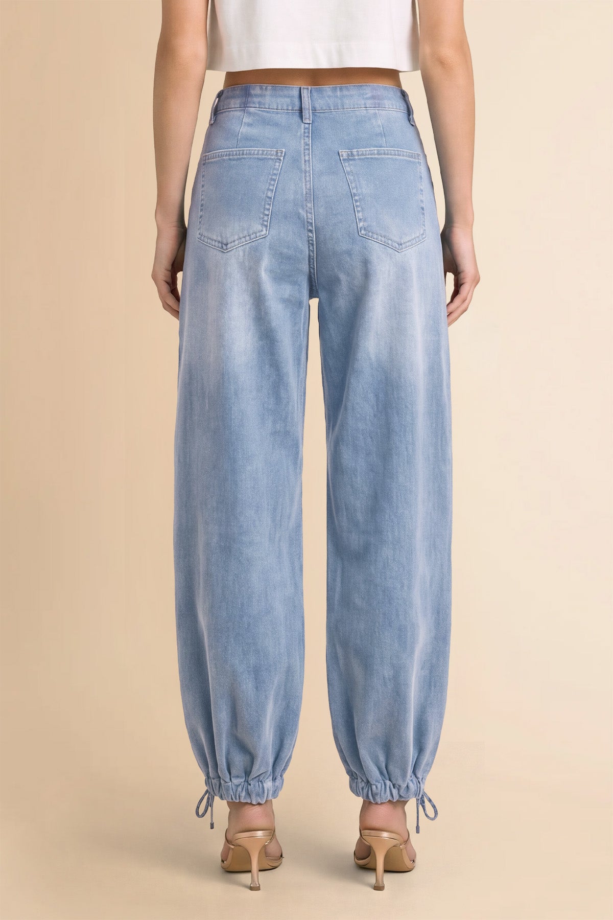 Womens Light Blue Barrel Balloon Pleated Jeans | CicyBell