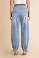 Womens Light Blue Barrel Balloon Pleated Jeans | CicyBell