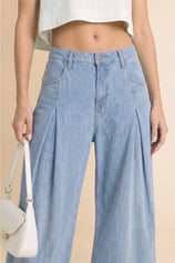 Womens Light Blue Barrel Balloon Pleated Jeans | CicyBell
