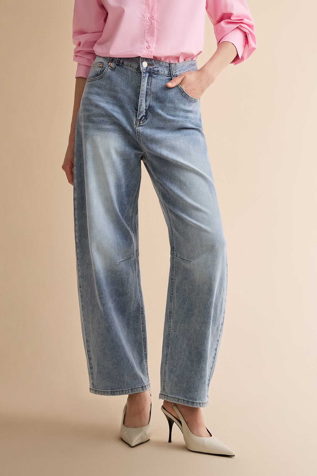Women Light Blue Casual Barrel Cropped Jeans | CicyBell