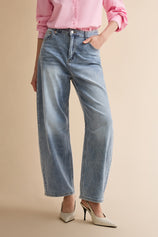 Women Light Blue Casual Barrel Cropped Jeans | CicyBell