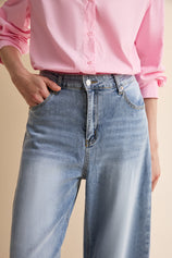 Women Light Blue Casual Barrel Cropped Jeans | CicyBell