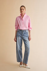 Women Light Blue Casual Barrel Cropped Jeans | CicyBell
