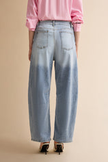 Women Light Blue Casual Barrel Cropped Jeans | CicyBell