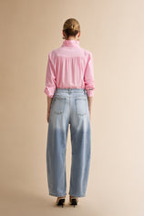 Women Light Blue Casual Barrel Cropped Jeans | CicyBell