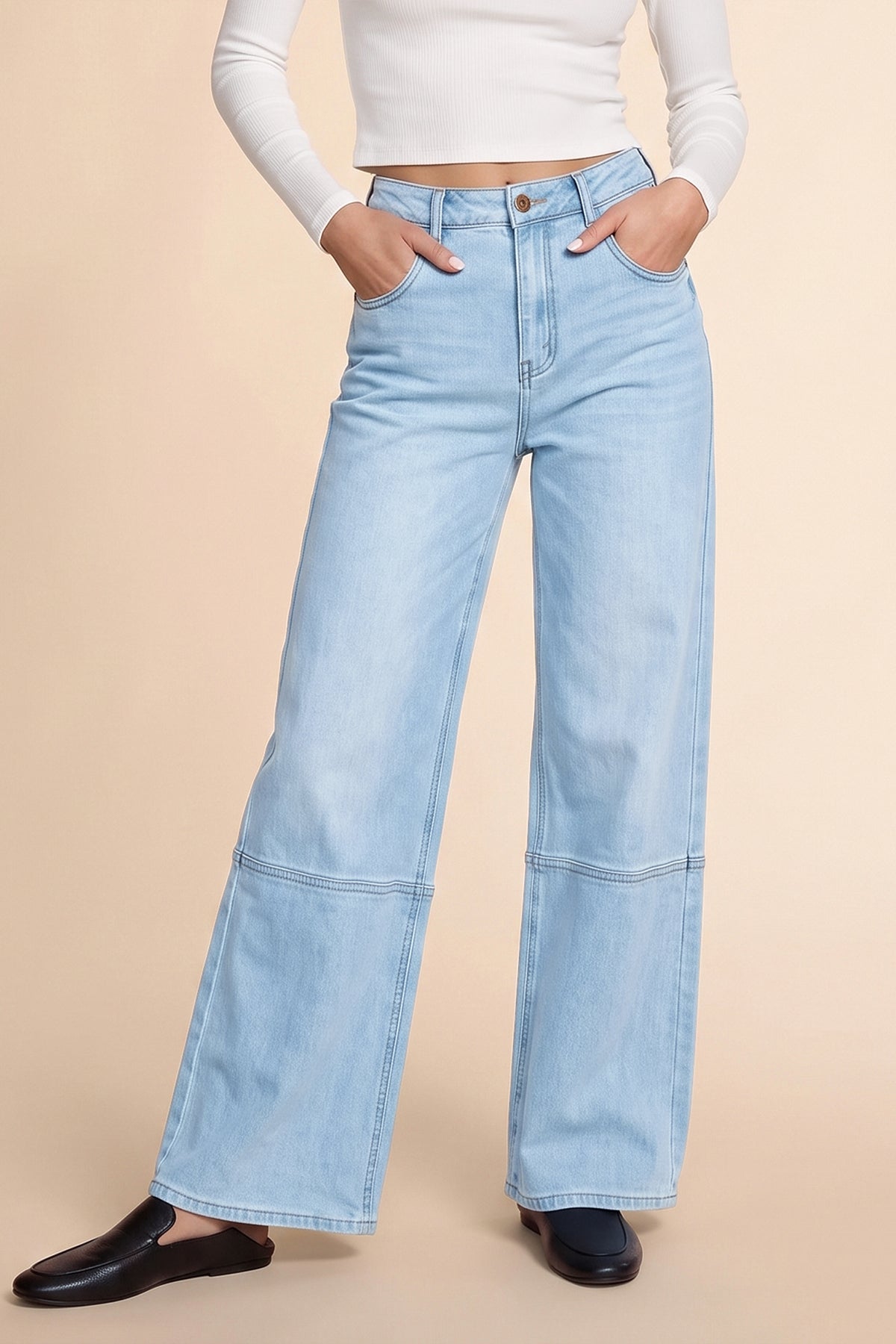 Womens Light Blue High Waisted Bell Bottom Jeans| CicyBell
