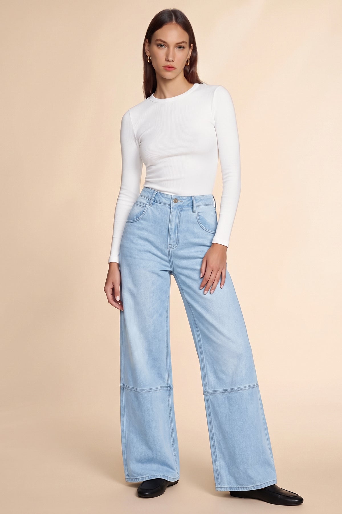 Womens Light Blue High Waisted Bell Bottom Jeans| CicyBell