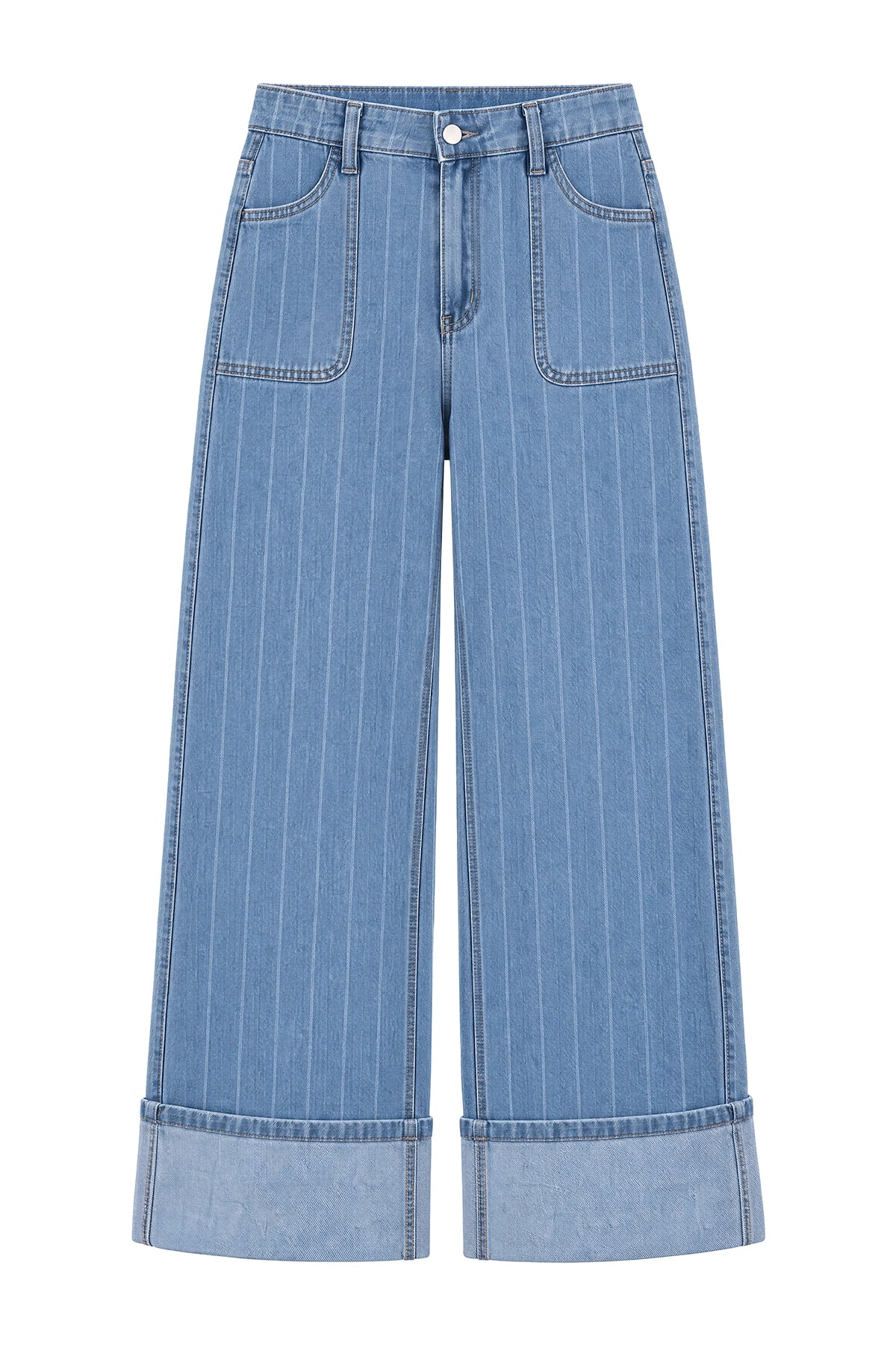 Womens Light Blue Striped Wide Leg Jeans | CicyBell