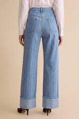 Womens Light Blue Striped Wide Leg Jeans | CicyBell