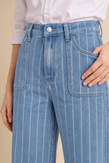 Womens Light Blue Striped Wide Leg Jeans | CicyBell