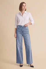 Womens Light Blue Wide Leg Striped High Waisted Jeans | Cicy Bell