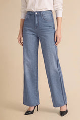 Womens Light Blue Wide Leg Striped High Waisted Jeans | Cicy Bell