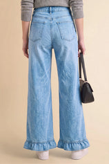 Womens Light Blue Ruffle Wide Leg Jeans | CicyBell