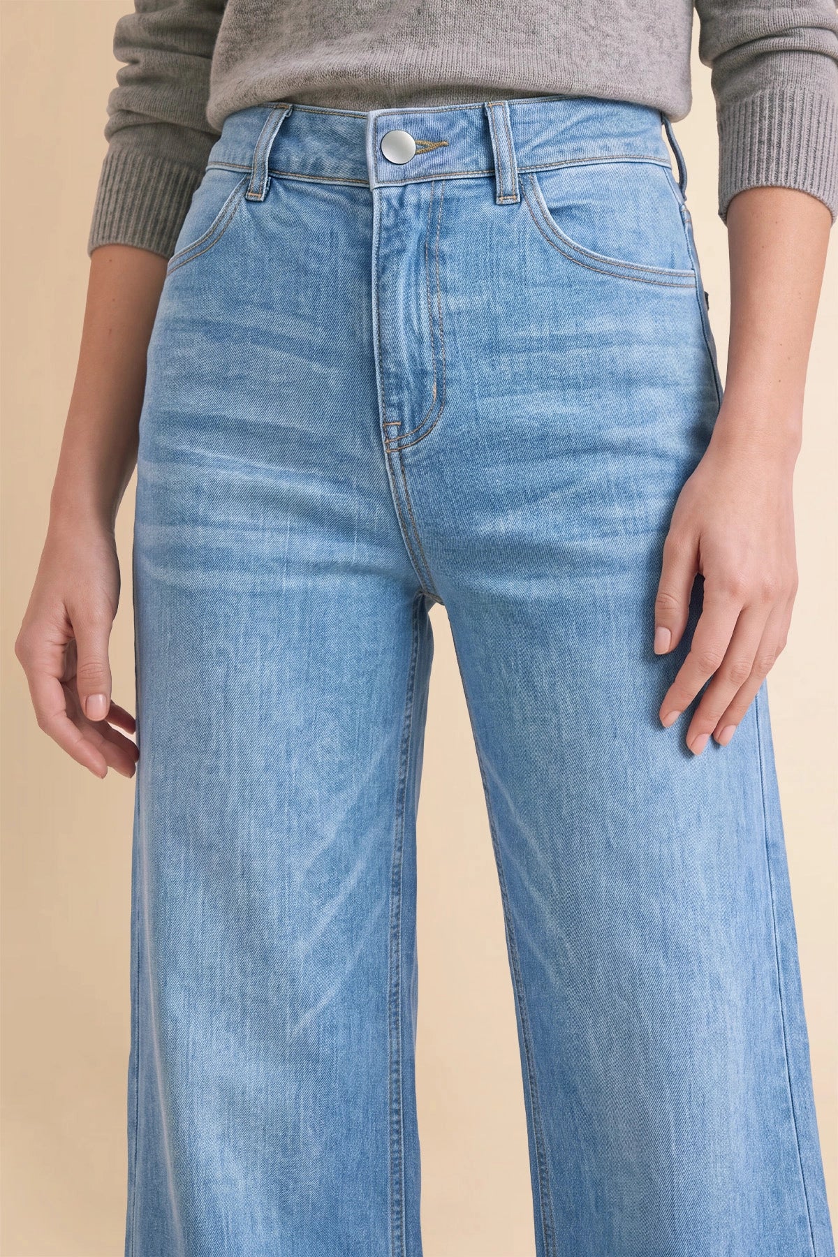Womens Light Blue Ruffle Wide Leg Jeans | CicyBell