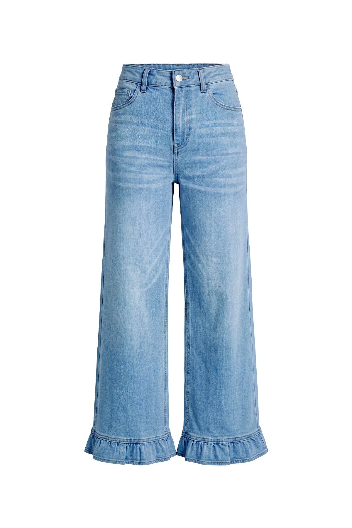 Womens Light Blue Ruffle Wide Leg Jeans | CicyBell