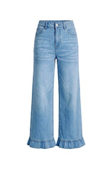 Womens Light Blue Ruffle Wide Leg Jeans | CicyBell