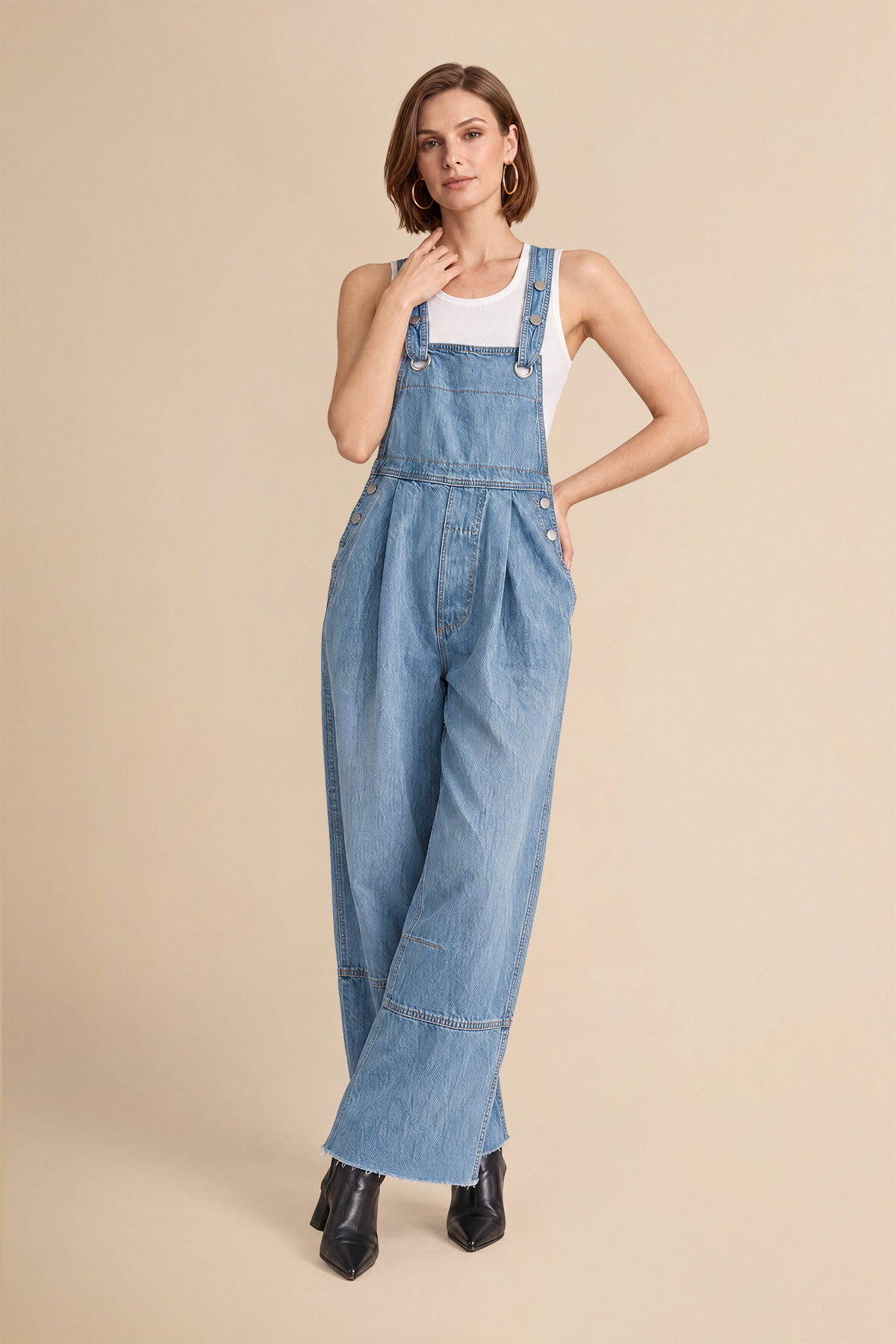 Womens Light Blue Wide Leg Denim Overalls | CicyBell
