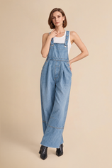 Womens Light Blue Wide Leg Denim Overalls | CicyBell