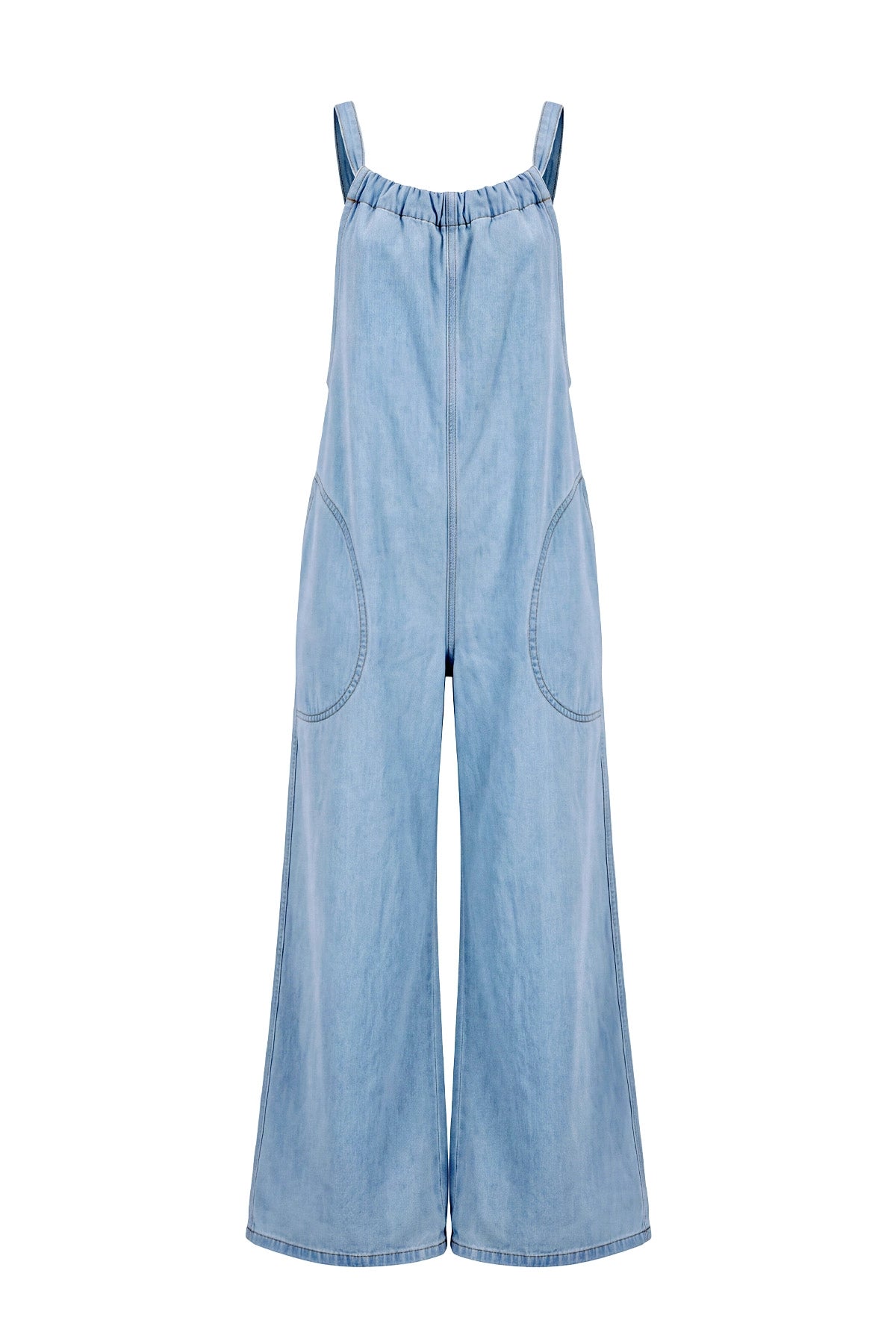 Womens Light Blue Wide Leg Denim Overall | CicyBell
