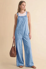 Womens Light Blue Wide Leg Denim Overall | CicyBell