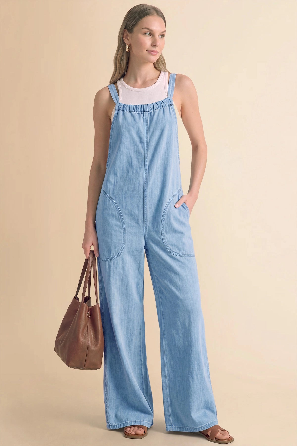 Womens Light Blue Wide Leg Denim Overall | CicyBell