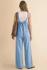 Womens Light Blue Wide Leg Denim Overall | CicyBell
